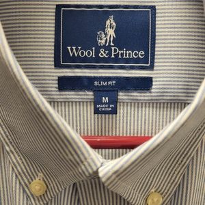 Wool & Prince Medium Slim Shirt. Blue and white stripe. Like new.